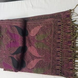 Luxury Burgundy & Gold Paisley Pashmina Wrap Shawl